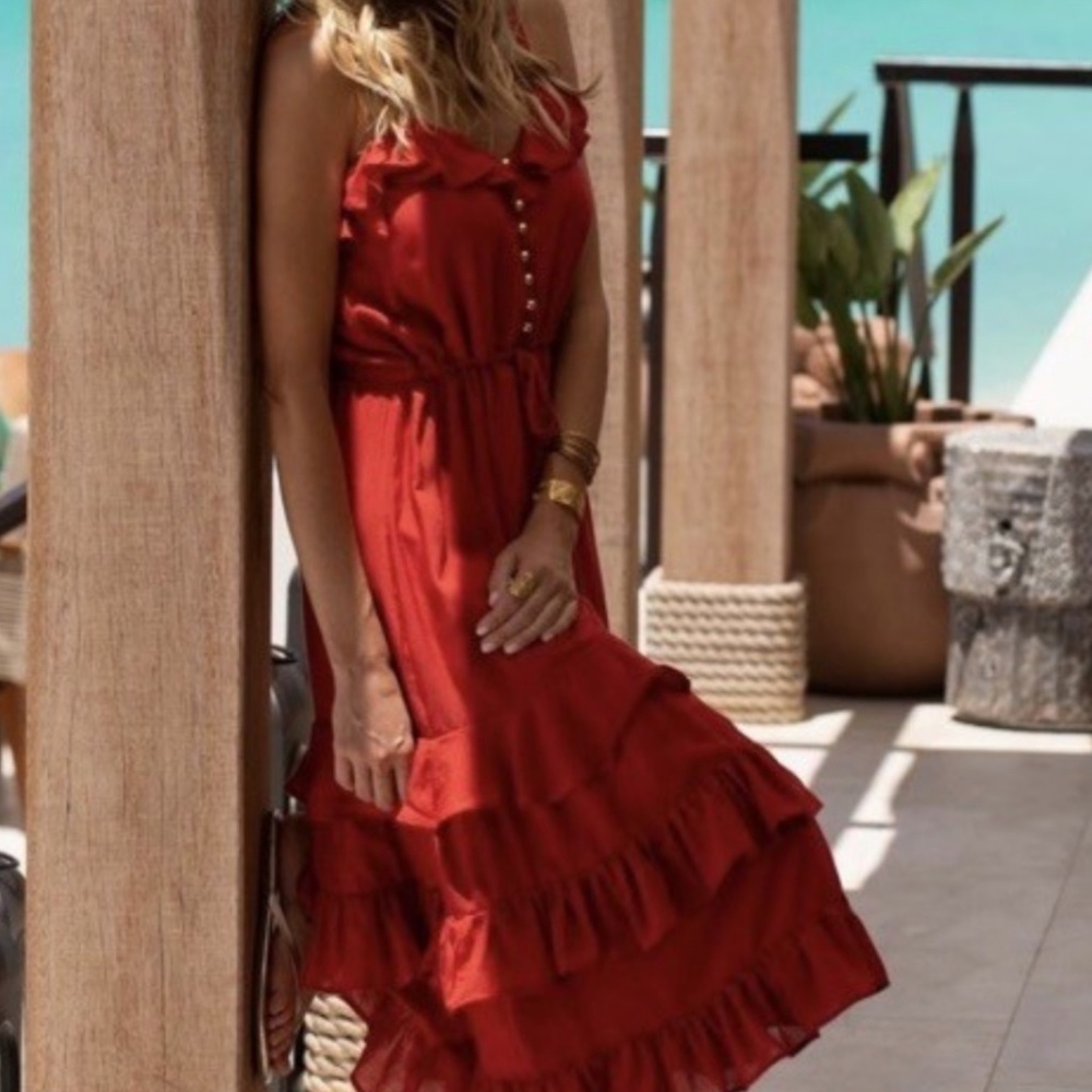 Melissa Odabash Red Ruffled Midi Sundress - Picture 4 of 8